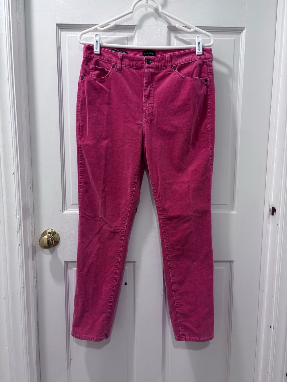 Talbots Women’s Straight Leg Corduroy Pants Size 10P Coral Pink Preppy EUC
